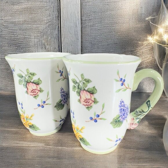 Princess House Garden Floral Ceramic Mugs Cups 12 Oz Set Of 2 Ceramic Mug Cup - Picture 1 of 16